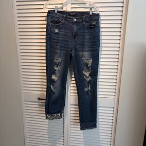 Judy Blue Dark Wash Distressed Boyfriend Jeans
